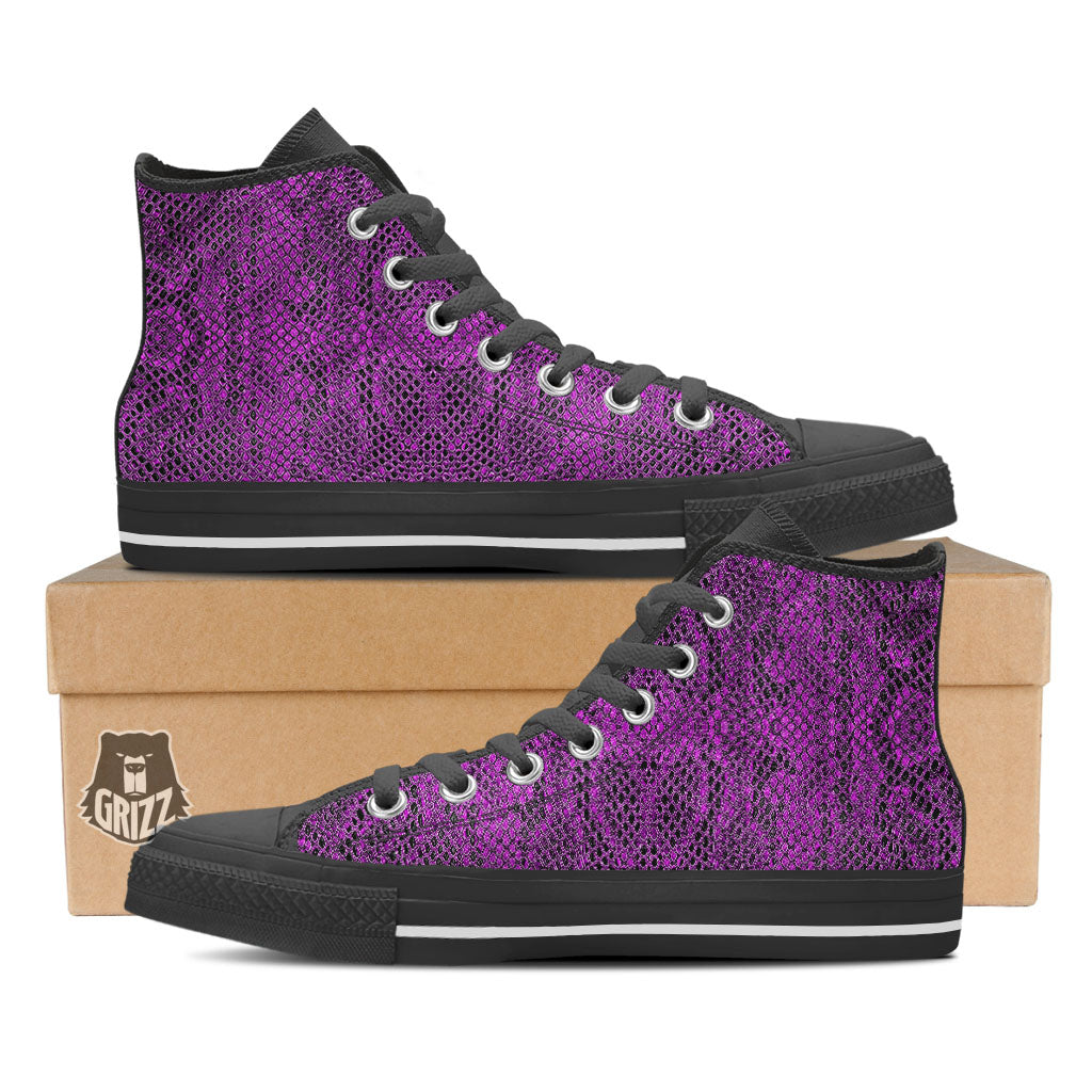 Snakeskin Purple Print Pattern Black High Top Shoes-grizzshop