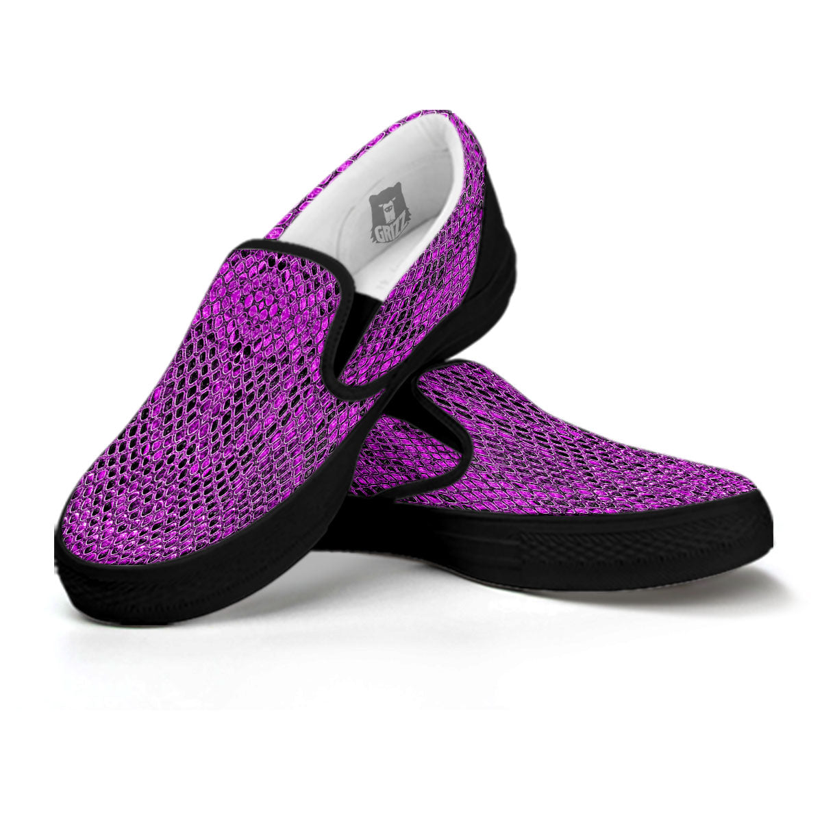 Snakeskin Purple Print Pattern Black Slip On Shoes-grizzshop