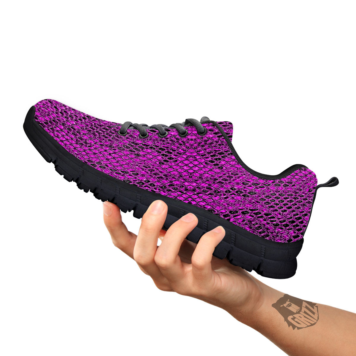 Snakeskin Purple Print Pattern Black Sneaker-grizzshop