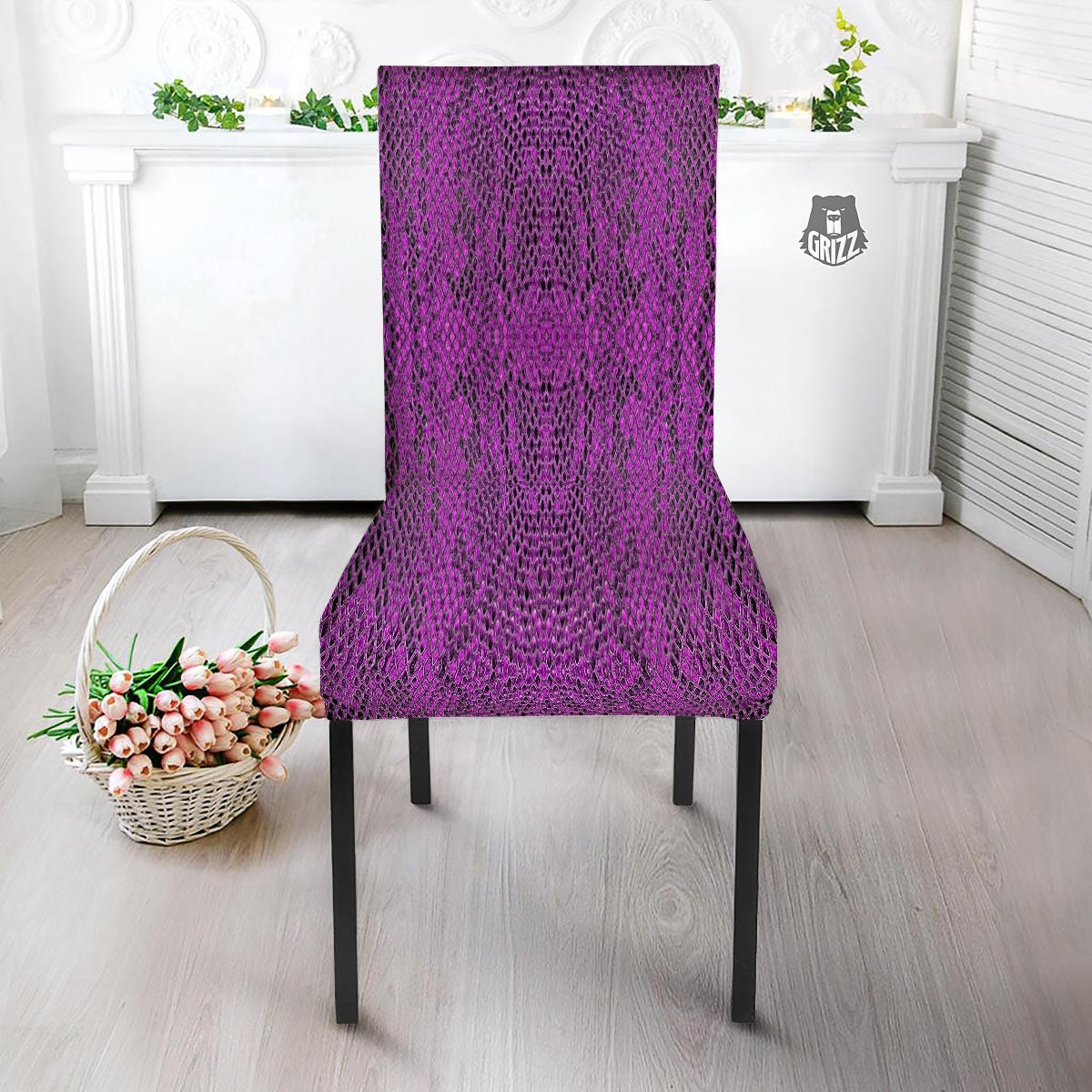 Snakeskin Purple Print Pattern Dining Chair Slipcover-grizzshop