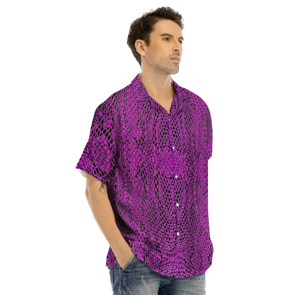 Snakeskin Purple Print Pattern Men's Hawaiian Shirt-grizzshop