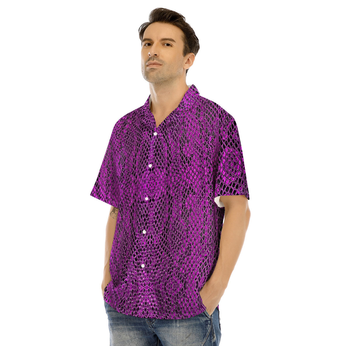 Snakeskin Purple Print Pattern Men's Hawaiian Shirt-grizzshop
