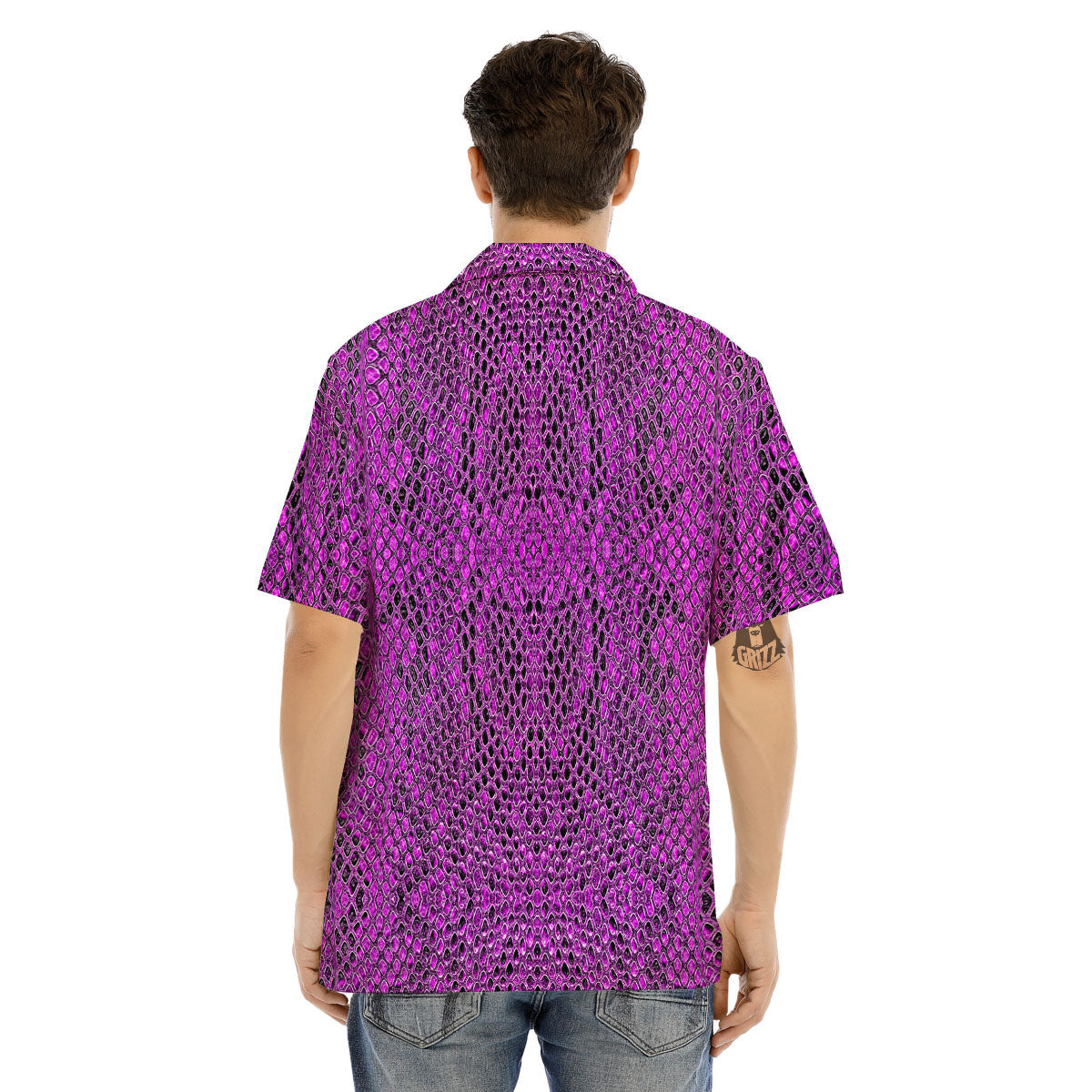 Snakeskin Purple Print Pattern Men's Hawaiian Shirt-grizzshop