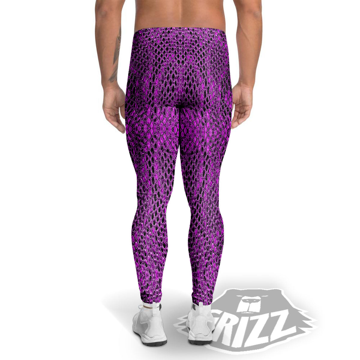 Snakeskin Purple Print Pattern Men's Leggings-grizzshop