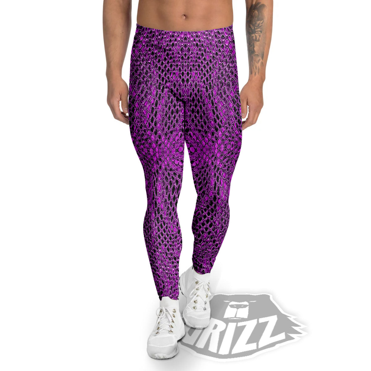 Snakeskin Purple Print Pattern Men's Leggings-grizzshop