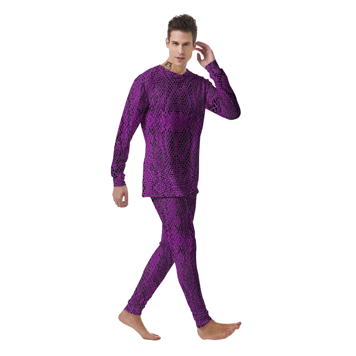 Snakeskin Purple Print Pattern Men's Pajamas-grizzshop