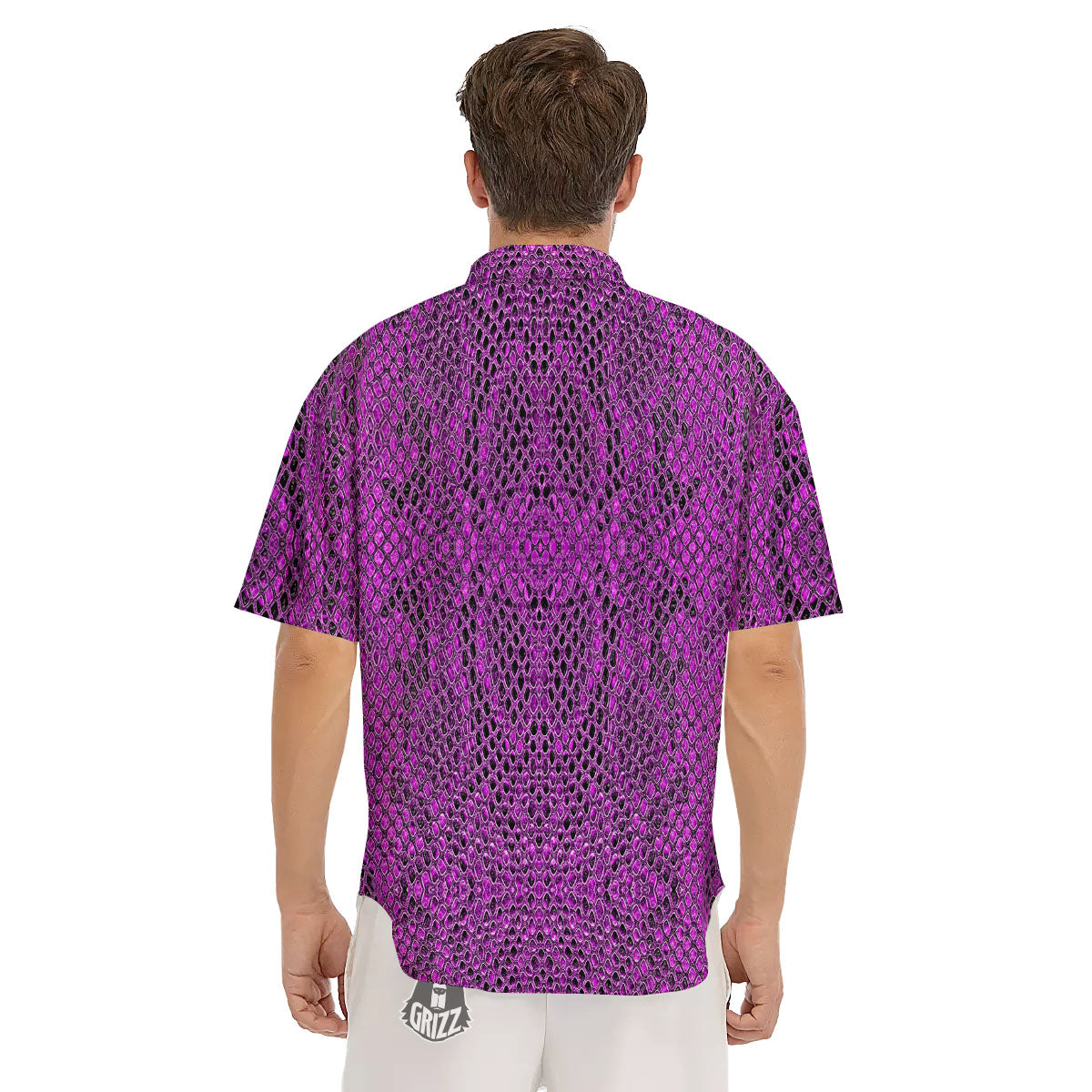 Snakeskin Purple Print Pattern Men's Short Sleeve Shirts-grizzshop