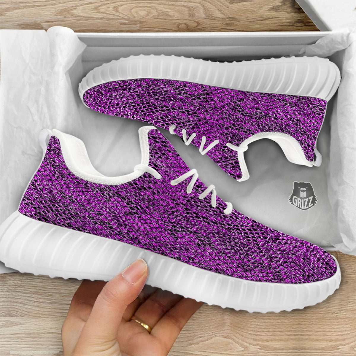 Snakeskin Purple Print Pattern White Walking Shoes-grizzshop