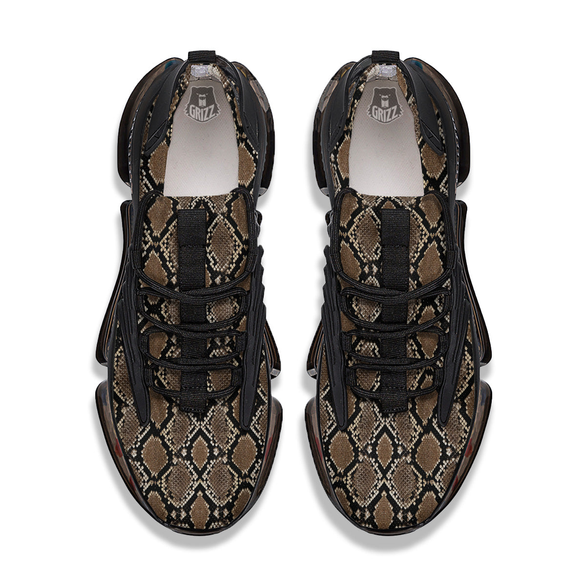 Snakeskin Python Brown Print Black Gym Shoes-grizzshop
