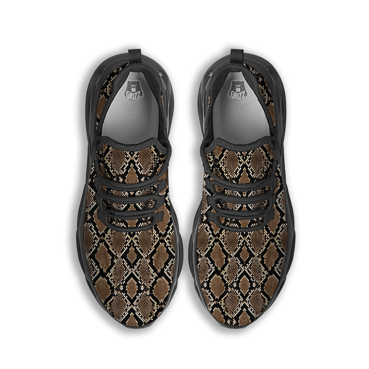 Snakeskin Python Brown Print Black Running Shoes-grizzshop