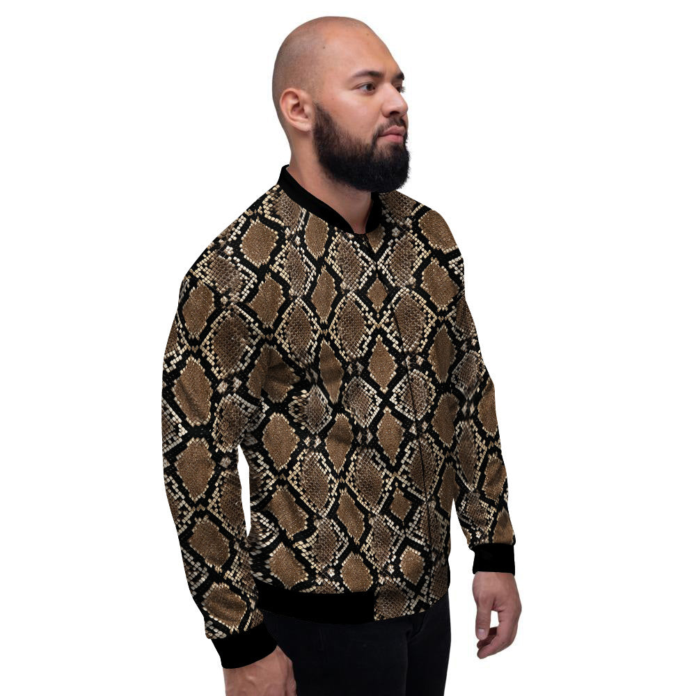 Snakeskin Python Brown Print Men's Bomber Jacket-grizzshop