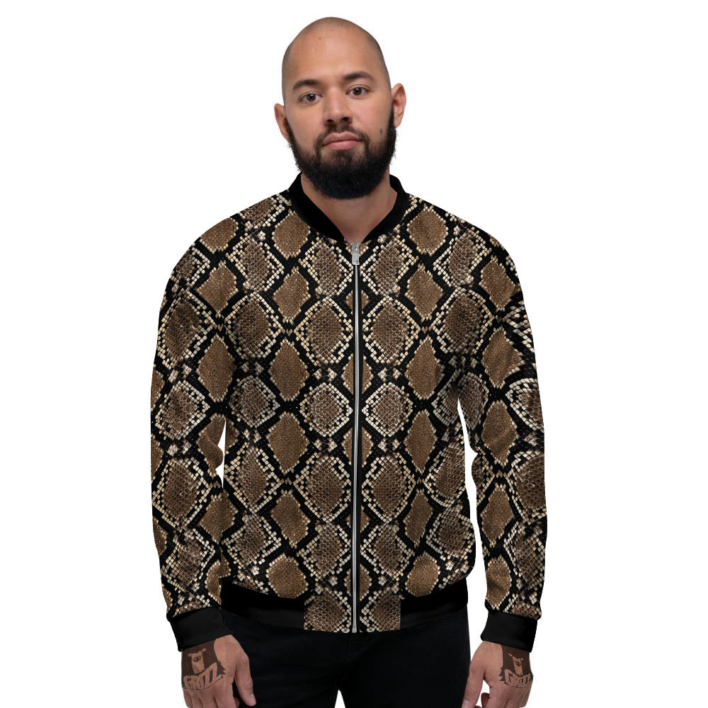 Snakeskin Python Brown Print Men's Bomber Jacket-grizzshop