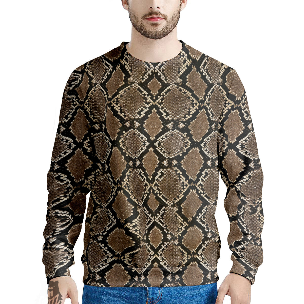 Snakeskin Python Brown Print Men's Sweatshirt-grizzshop