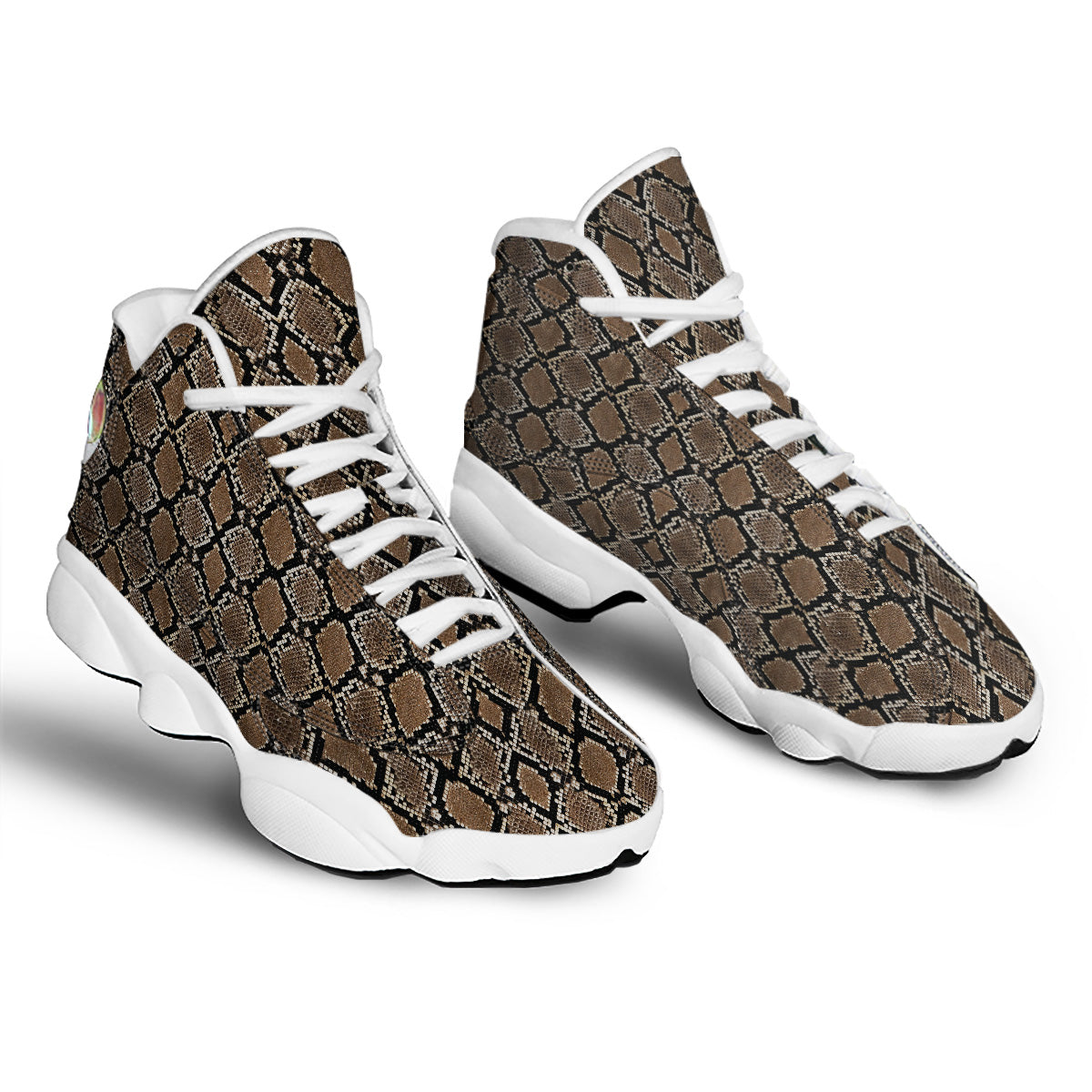 Snakeskin Python Brown Print White Basketball Shoes-grizzshop