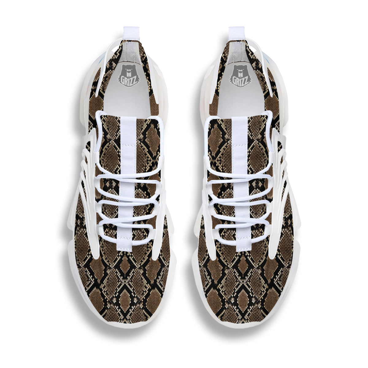 Snakeskin Python Brown Print White Gym Shoes-grizzshop