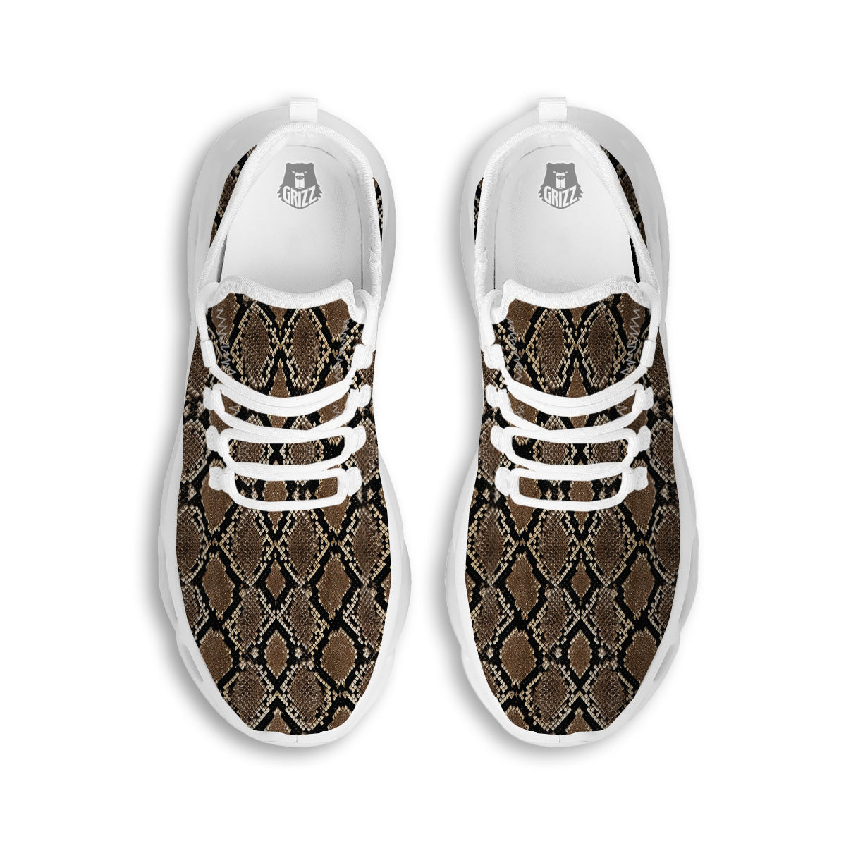 Snakeskin Python Brown Print White Running Shoes-grizzshop