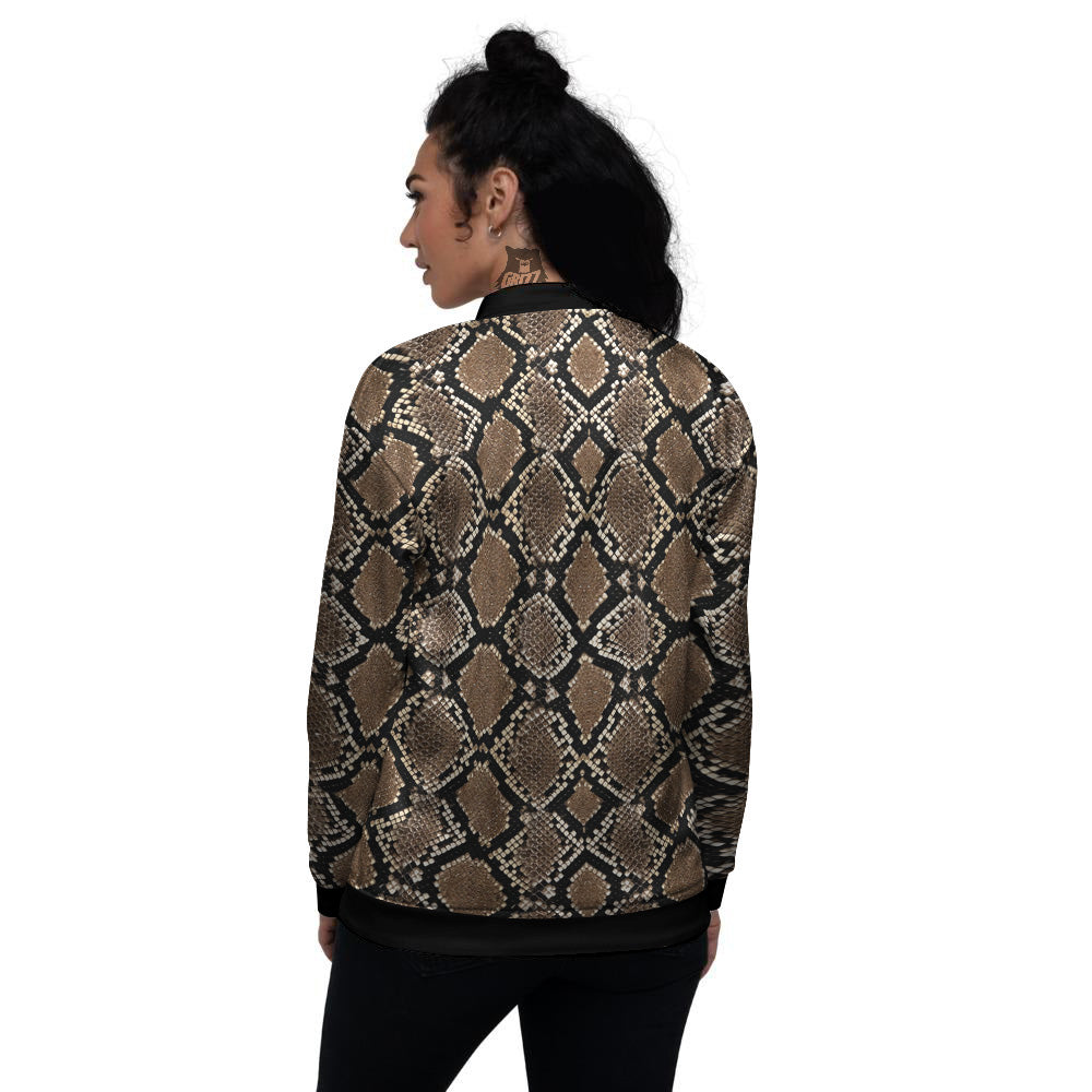 Snakeskin Python Brown Print Women's Bomber Jacket-grizzshop