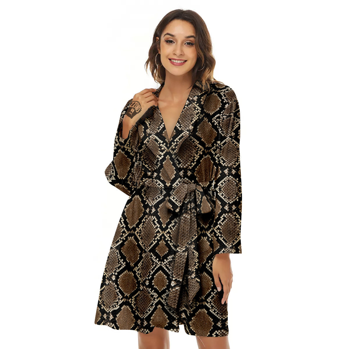 Snakeskin Python Brown Print Women's Robe-grizzshop