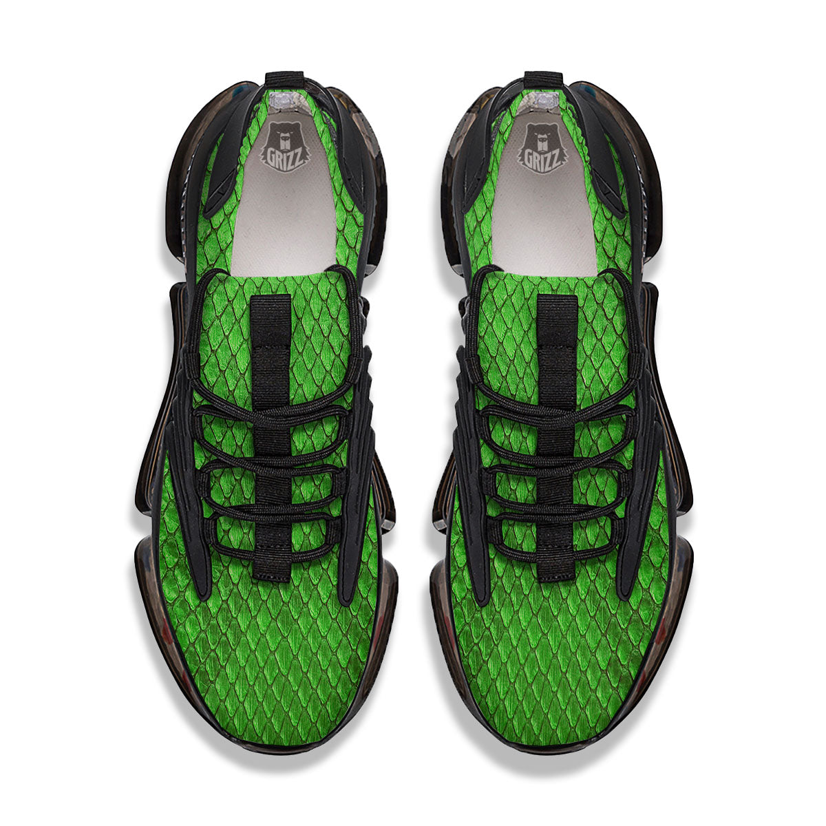 Snakeskin Python Green Print Black Gym Shoes-grizzshop
