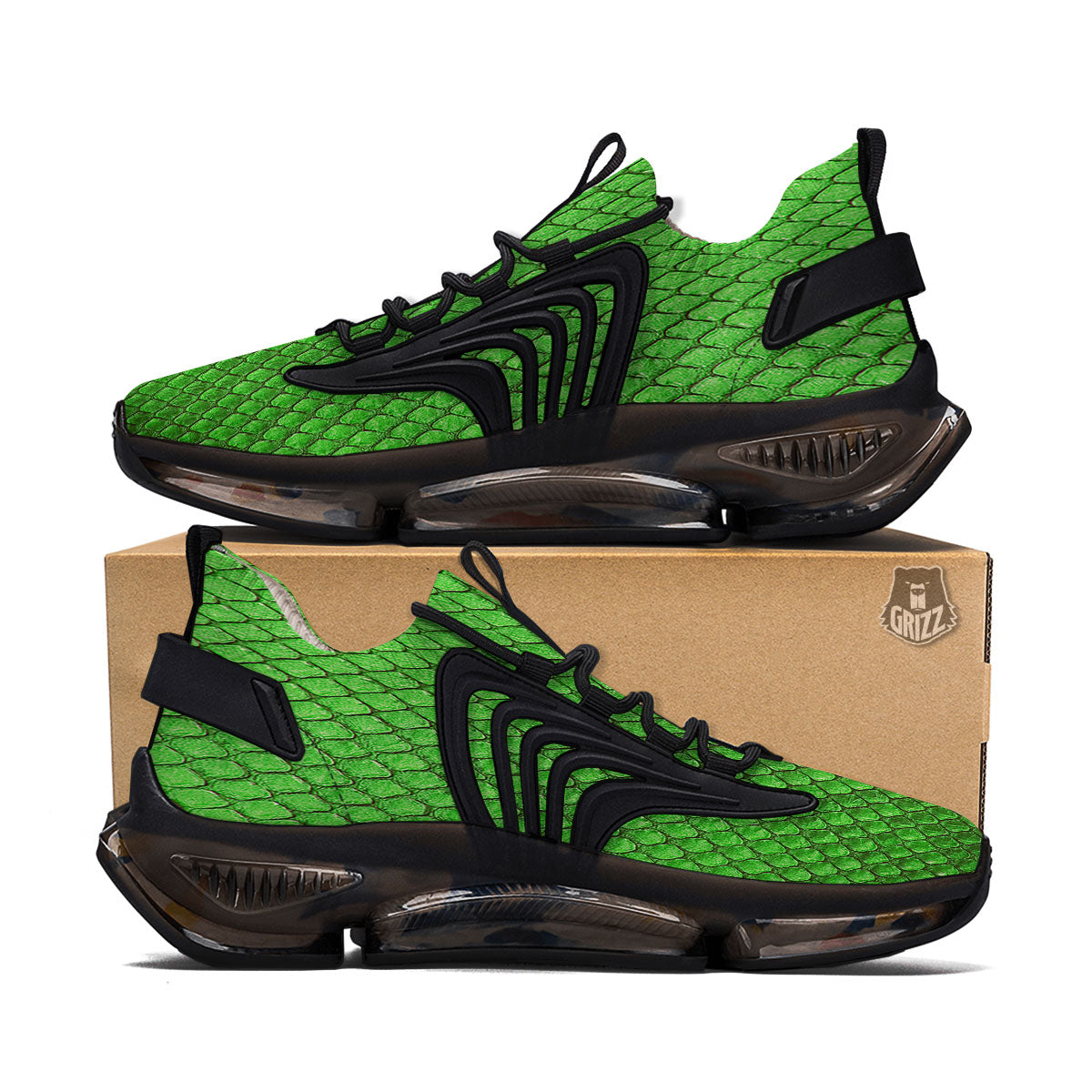 Snakeskin Python Green Print Black Gym Shoes-grizzshop