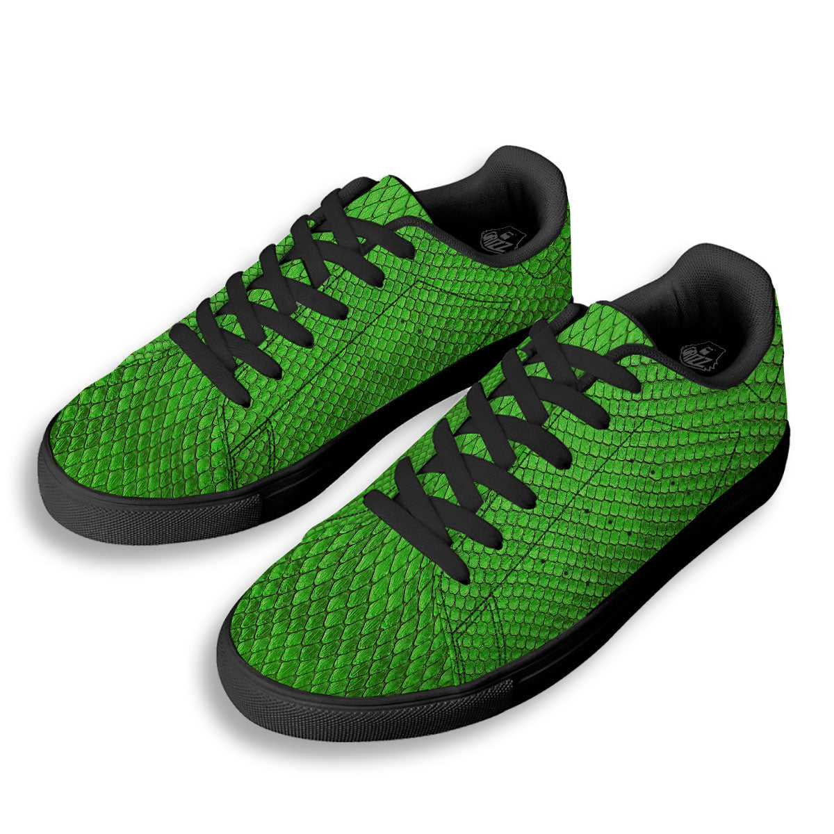 Snakeskin Python Green Print Black Low Top Sneakers-grizzshop