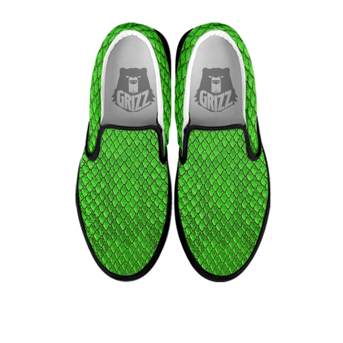 Snakeskin Python Green Print Black Slip On Shoes-grizzshop