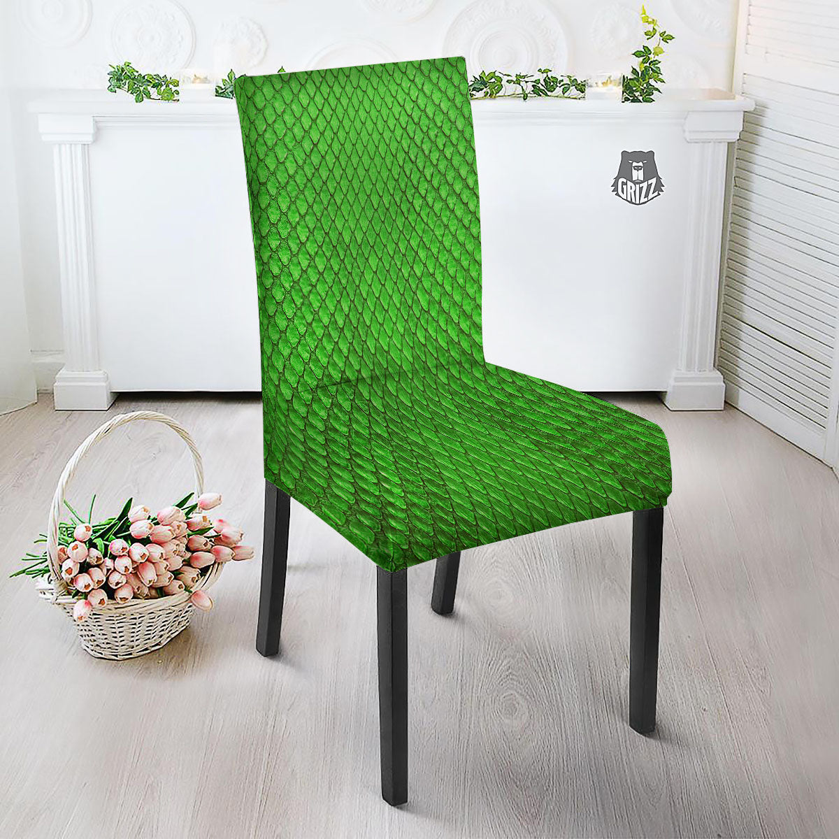 Snakeskin Python Green Print Dining Chair Slipcover-grizzshop