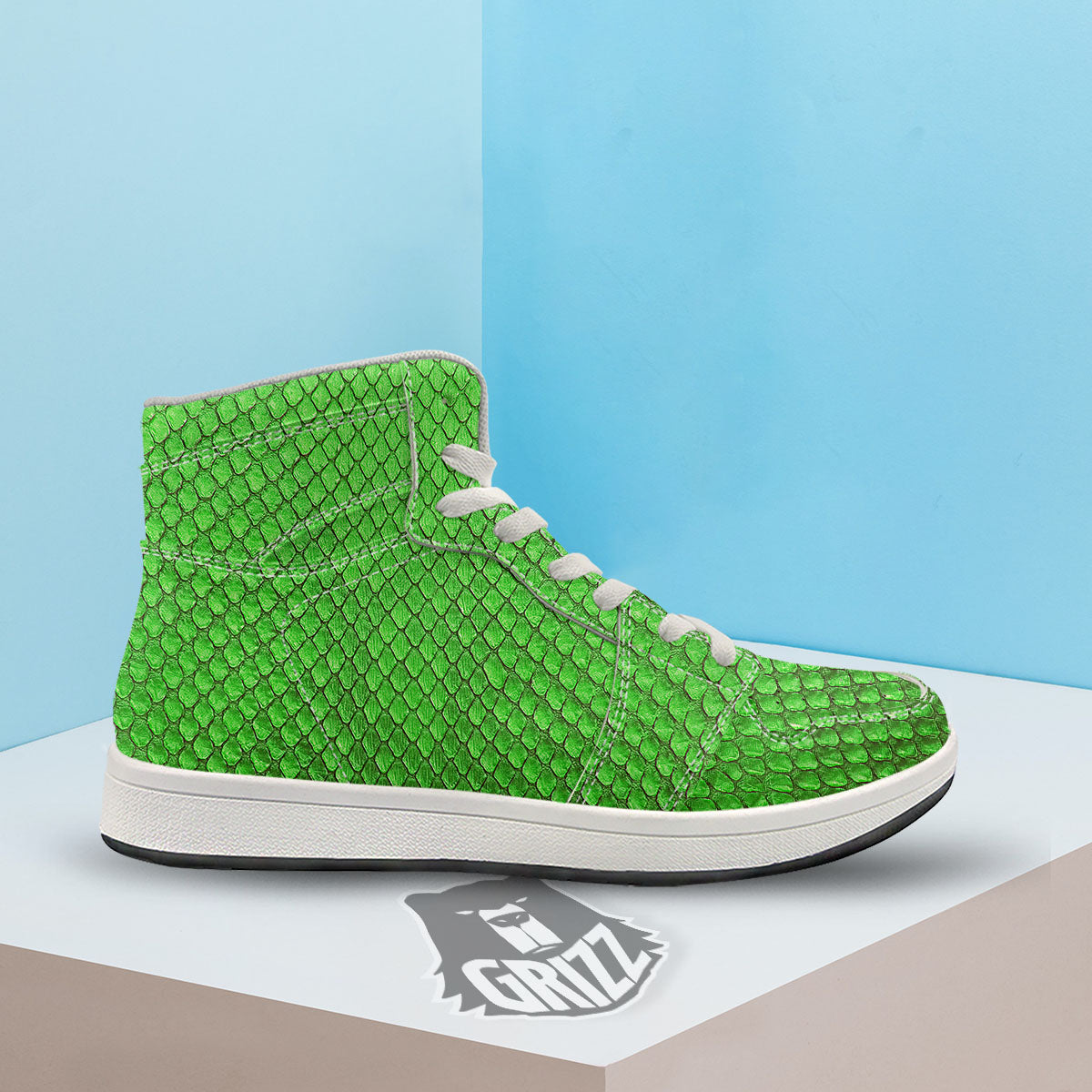Snakeskin Python Green Print High Top Sneakers-grizzshop