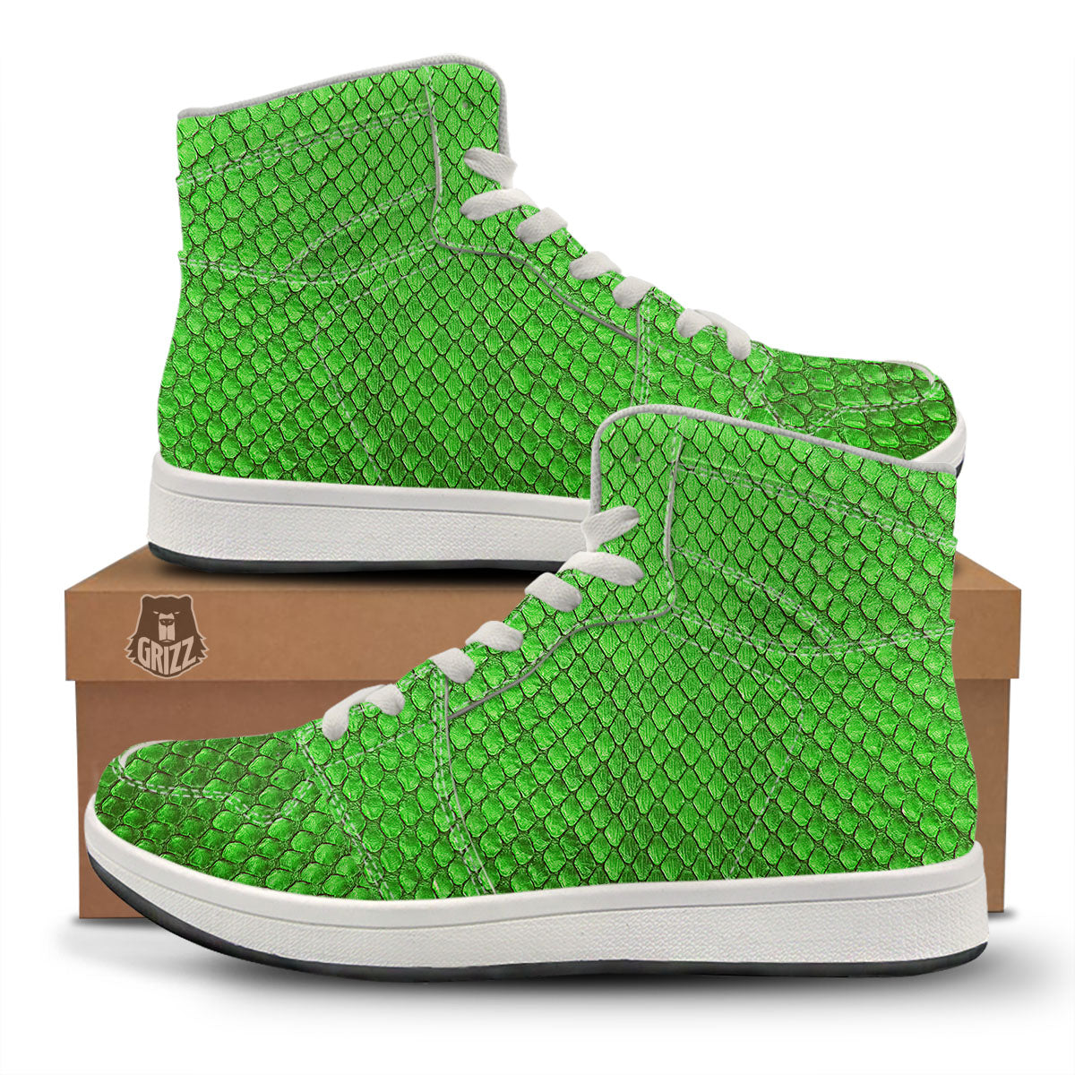Snakeskin Python Green Print High Top Sneakers-grizzshop