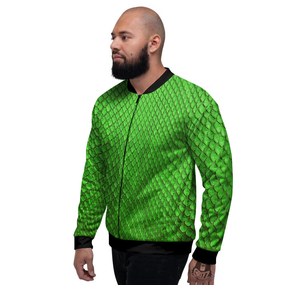 Snakeskin Python Green Print Men's Bomber Jacket-grizzshop