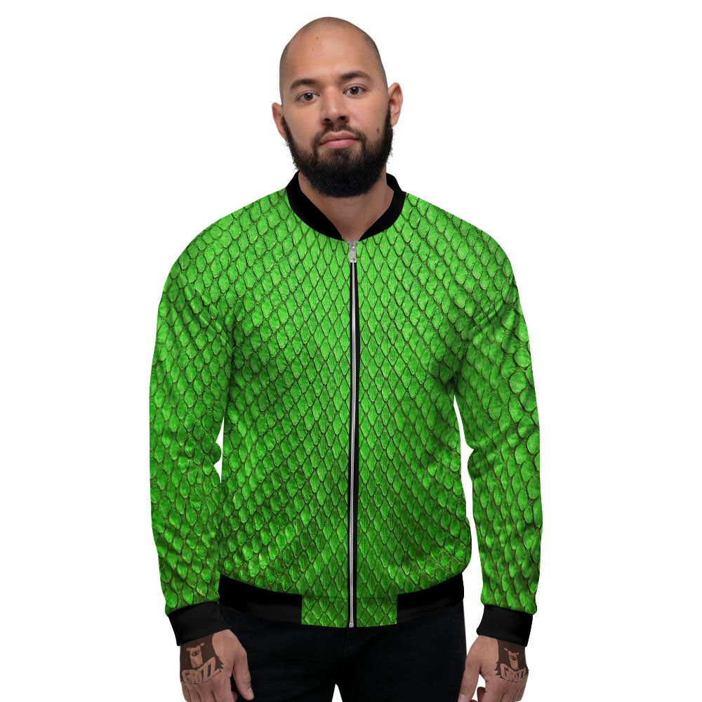 Snakeskin Python Green Print Men's Bomber Jacket-grizzshop