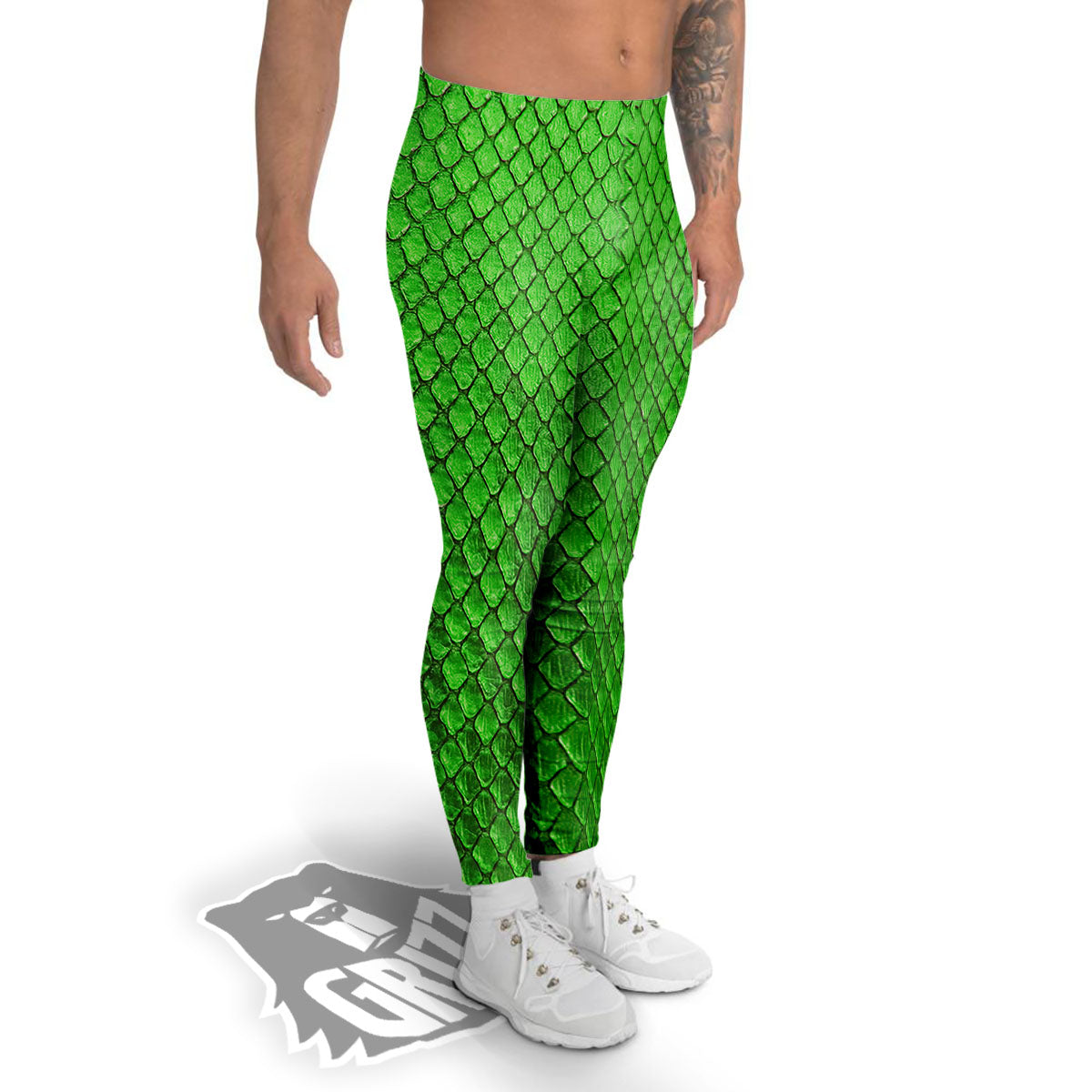 Snakeskin Python Green Print Men's Leggings-grizzshop