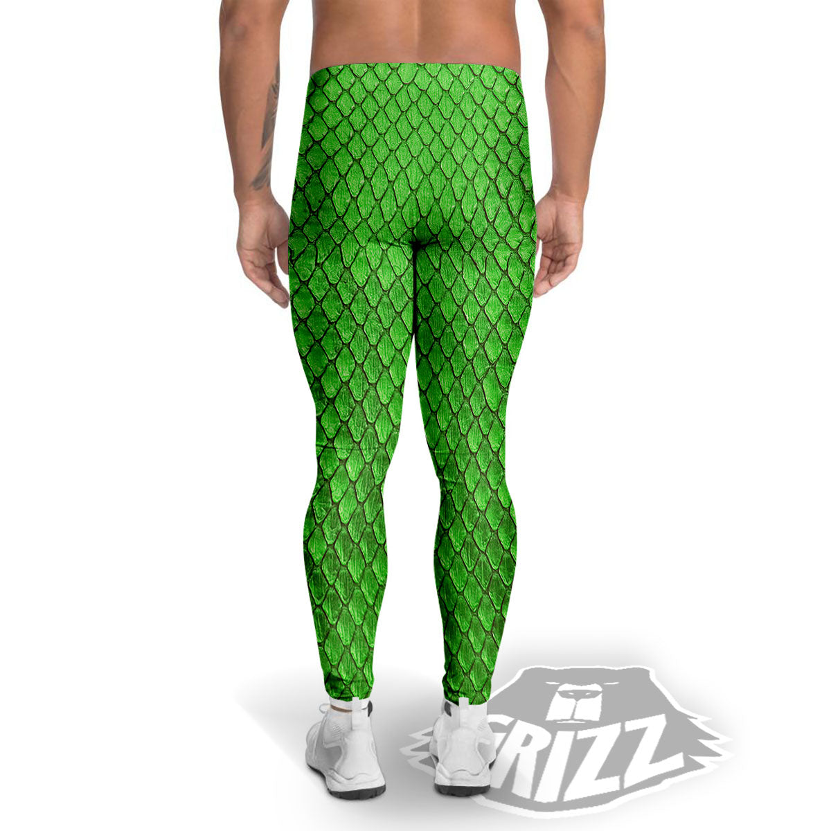 Snakeskin Python Green Print Men's Leggings-grizzshop