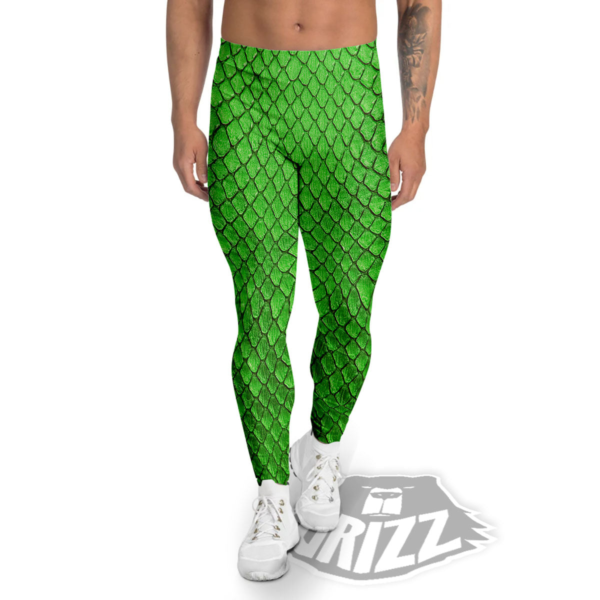 Snakeskin Python Green Print Men's Leggings-grizzshop