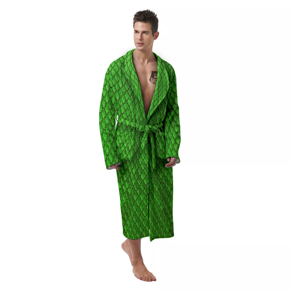 Snakeskin Python Green Print Men's Robe-grizzshop