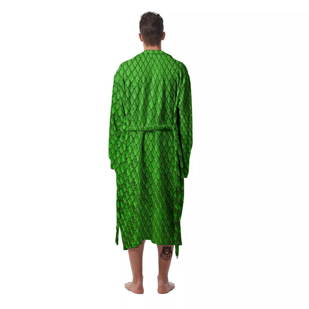 Snakeskin Python Green Print Men's Robe-grizzshop