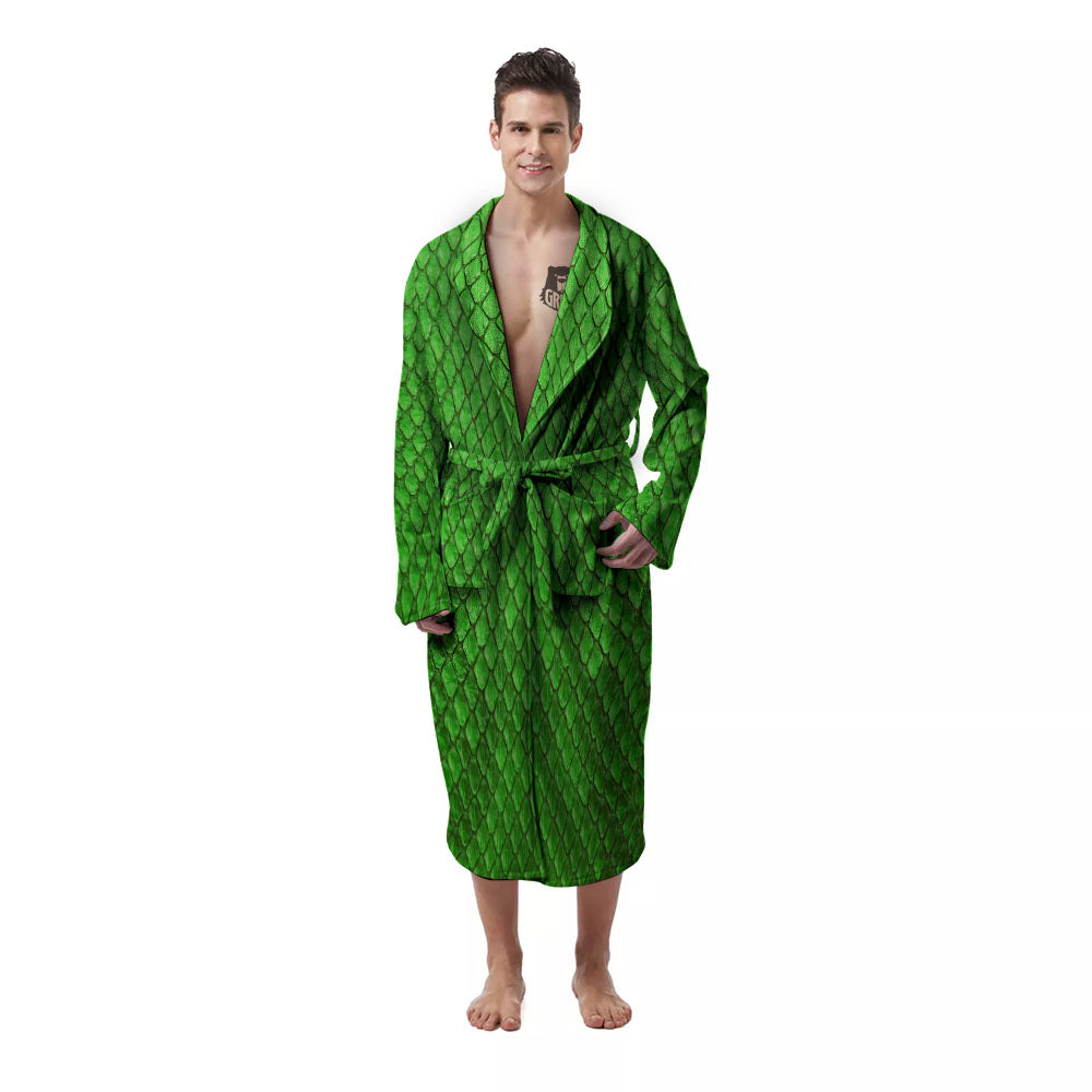 Snakeskin Python Green Print Men's Robe-grizzshop