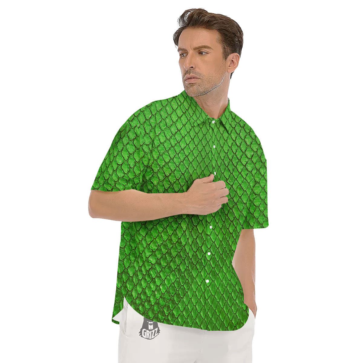 Snakeskin Python Green Print Men's Short Sleeve Shirts-grizzshop