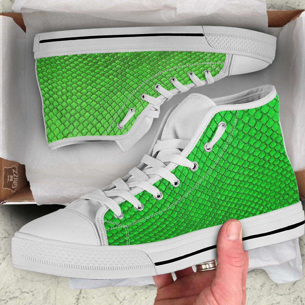Snakeskin Python Green Print White High Top Shoes-grizzshop