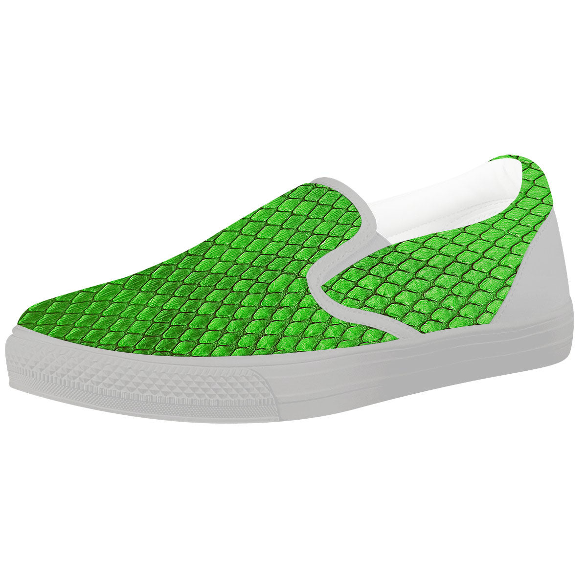 Snakeskin Python Green Print White Slip On Shoes-grizzshop
