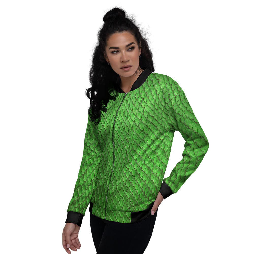 Snakeskin Python Green Print Women's Bomber Jacket-grizzshop