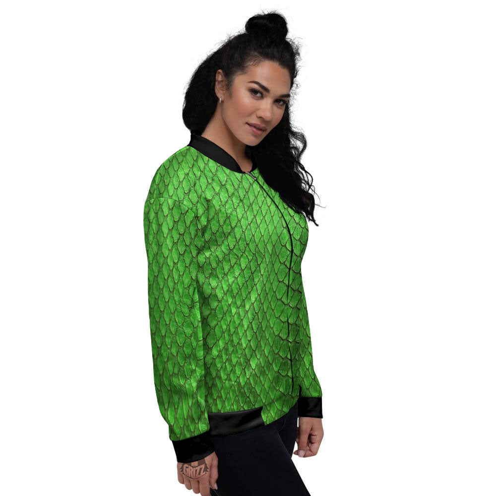 Snakeskin Python Green Print Women's Bomber Jacket-grizzshop