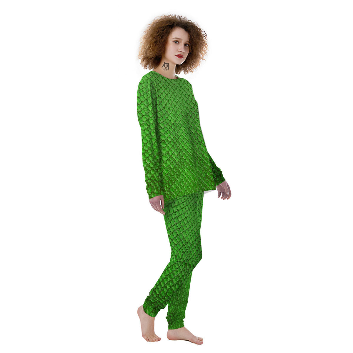 Snakeskin Python Green Print Women's Pajamas-grizzshop