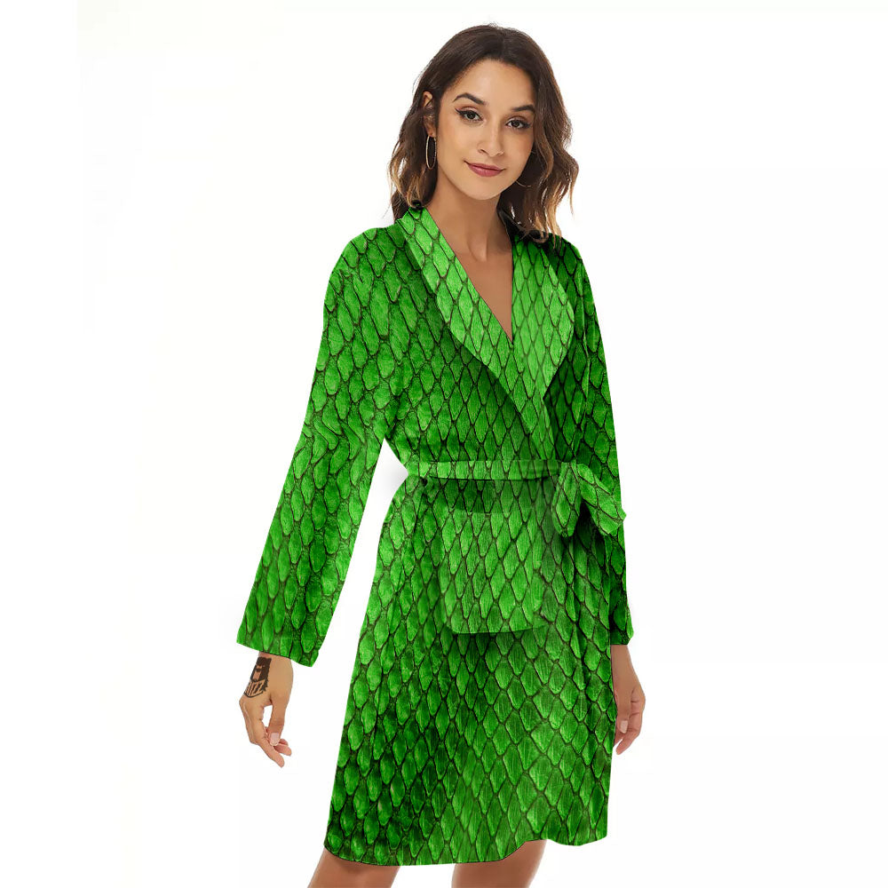 Snakeskin Python Green Print Women's Robe-grizzshop