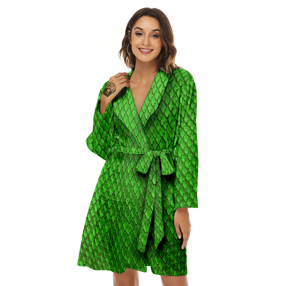 Snakeskin Python Green Print Women's Robe-grizzshop