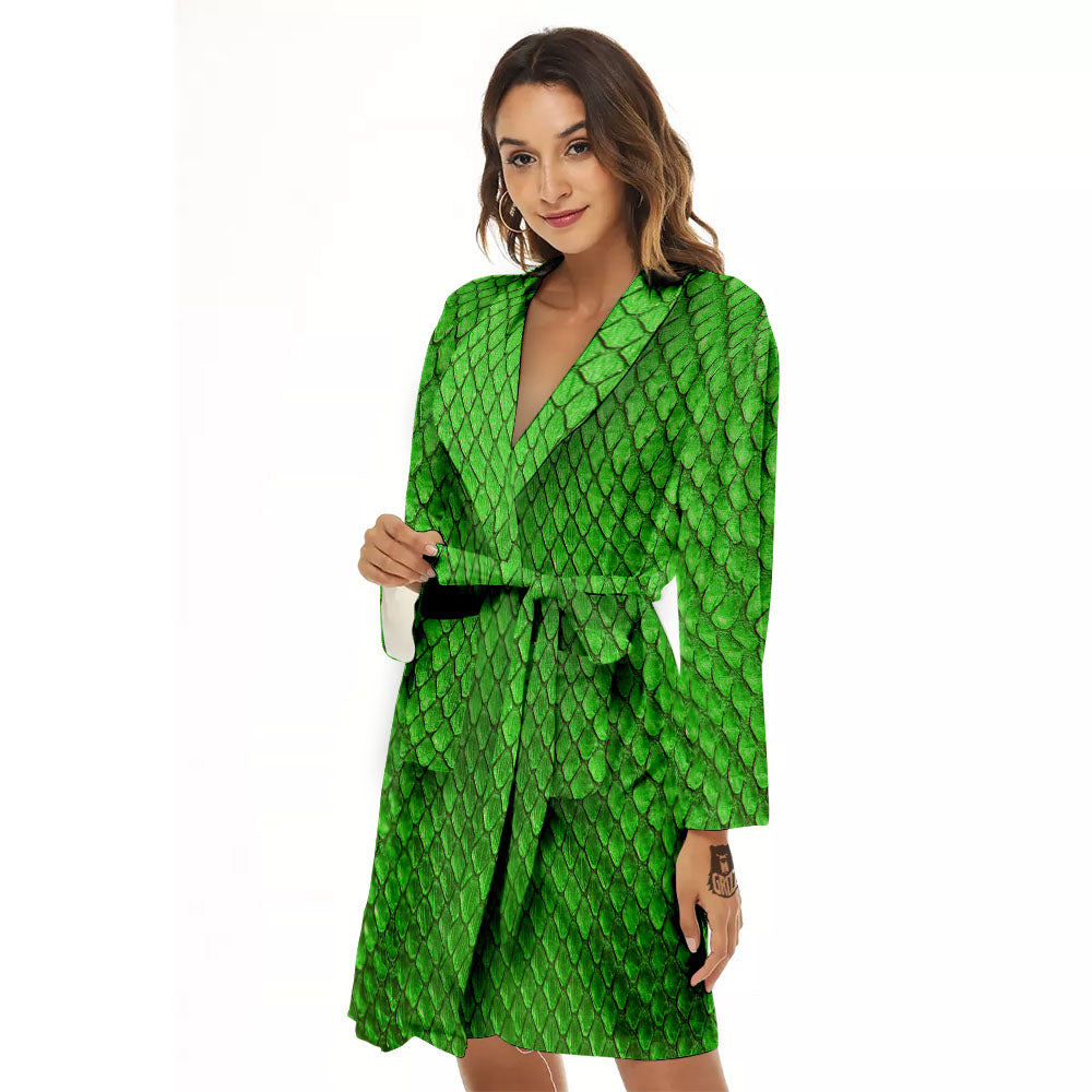 Snakeskin Python Green Print Women's Robe-grizzshop