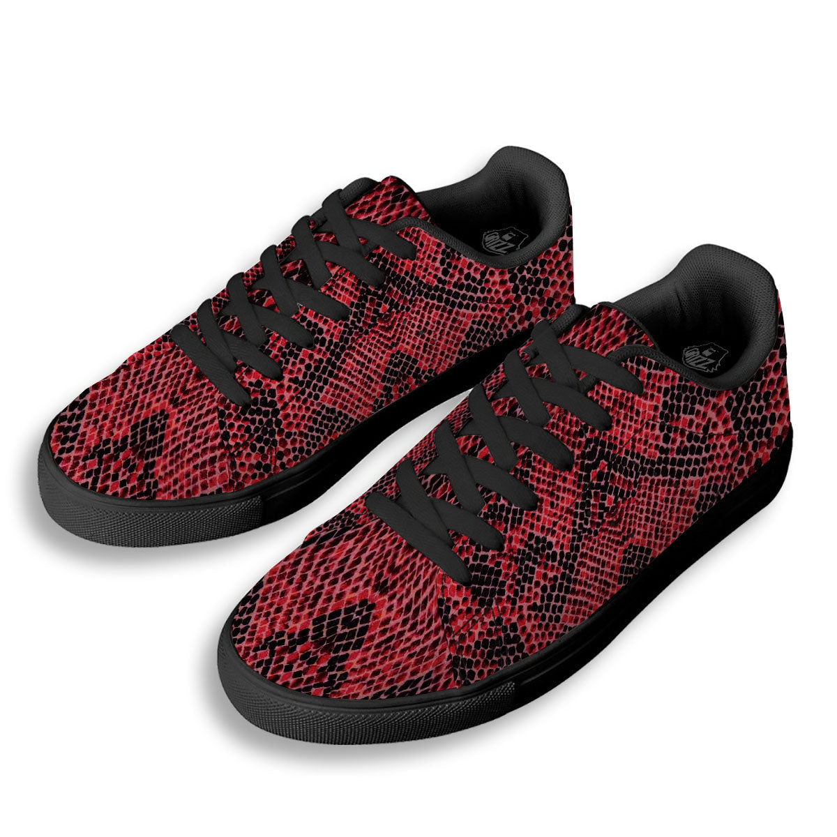 Snakeskin Python Red Print Black Low Top Sneakers-grizzshop