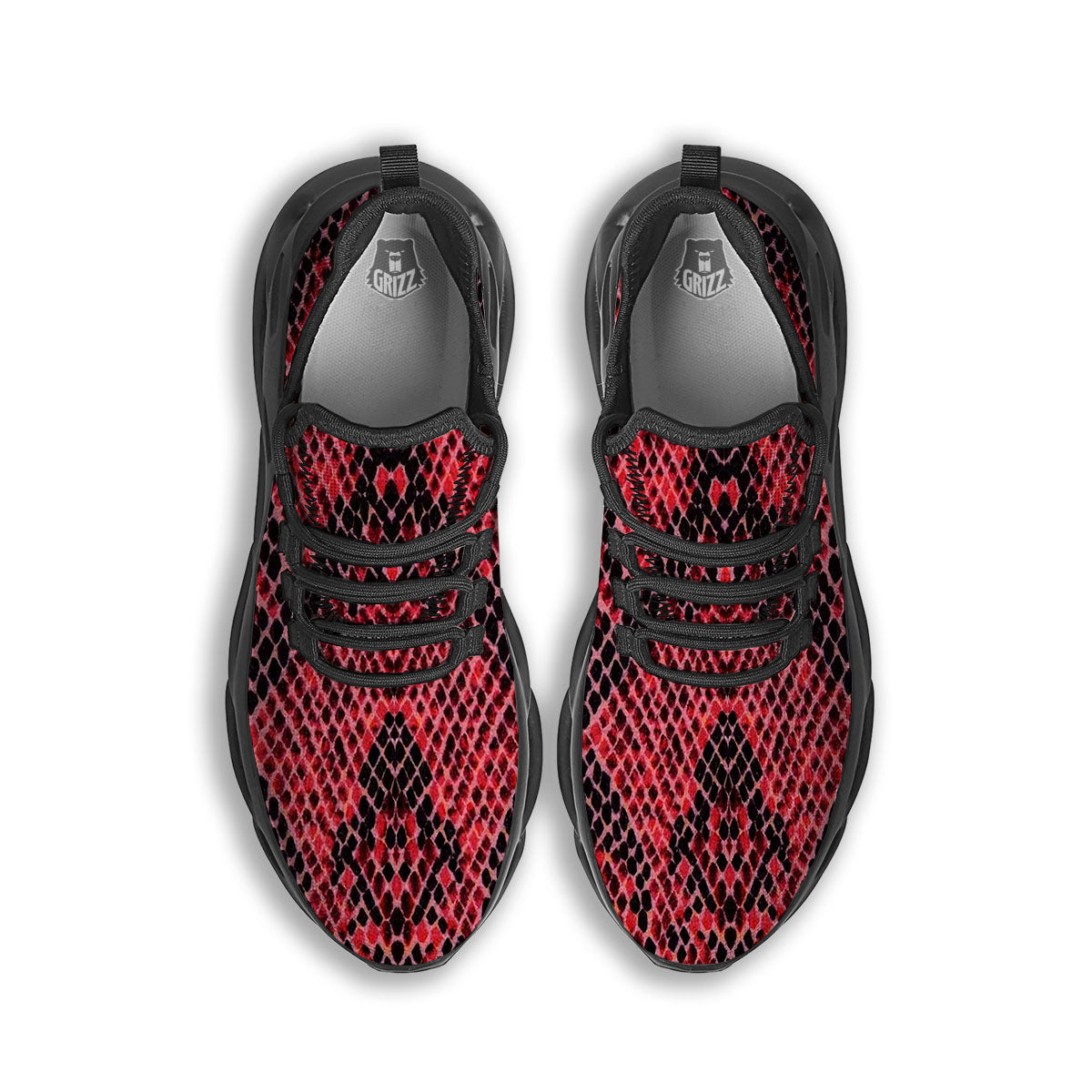 Snakeskin Python Red Print Black Running Shoes-grizzshop