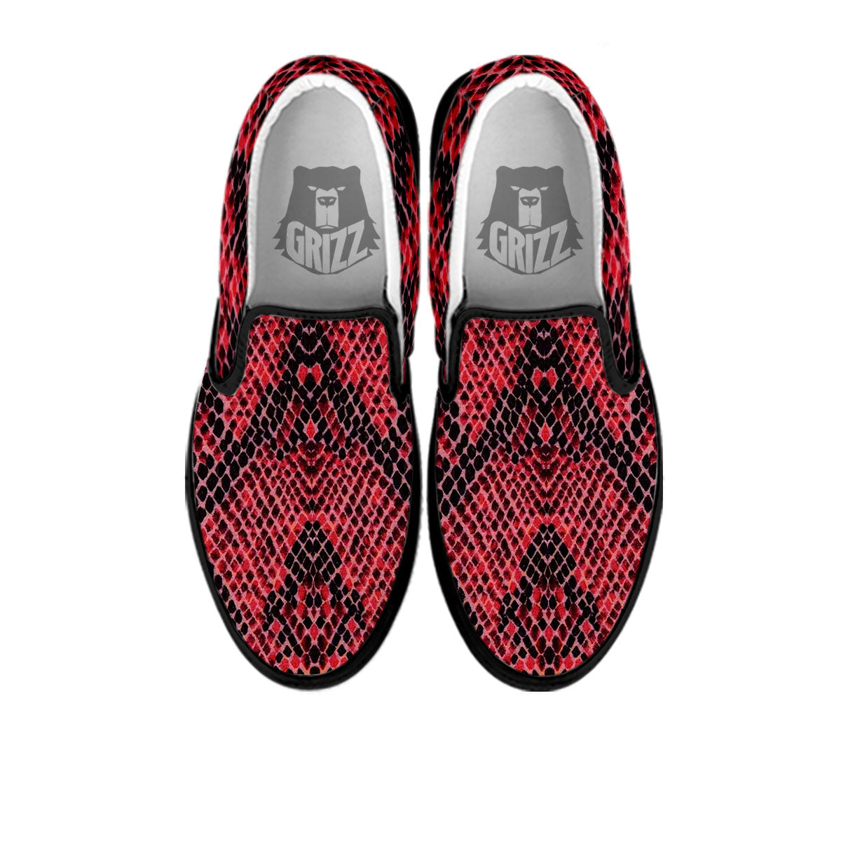 Snakeskin Python Red Print Black Slip On Shoes-grizzshop