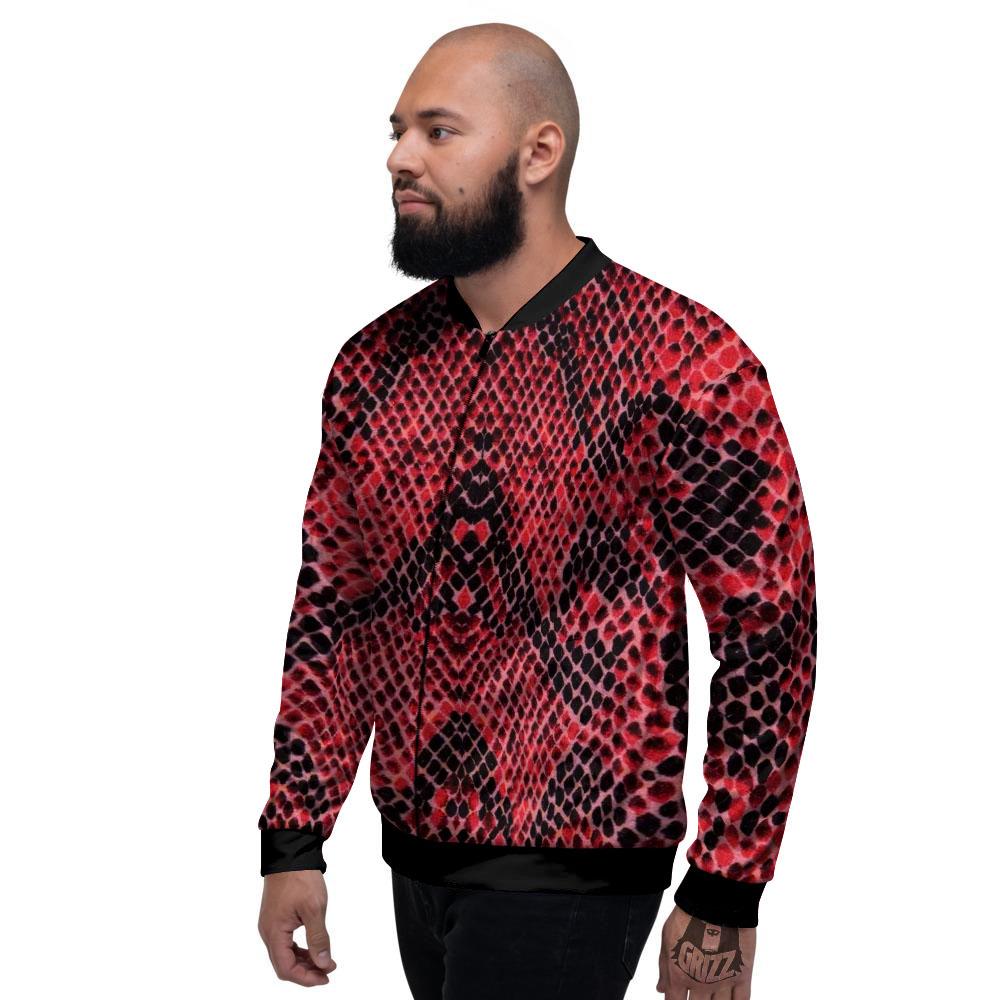 Snakeskin Python Red Print Men's Bomber Jacket-grizzshop